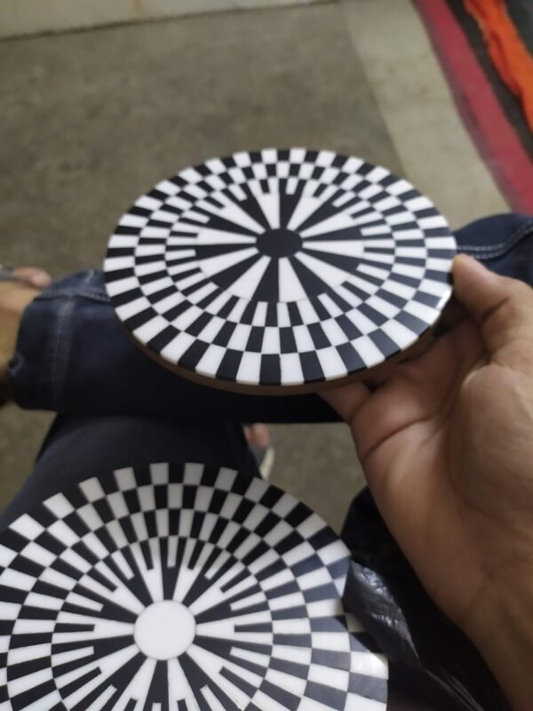 Black and White Resin Coaster – 6-Inch Optical Illusion Design | Modern Decorative Coaster - Image 2