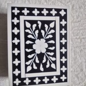 RB ARTISAN Black & White Bone Inlay Floral Jewellery Box – Handcrafted Decorative Storage Organizer