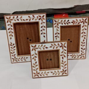 RB Artisan Botanical Vine Inlay Photo Frame Set – Handcrafted White & Brown Wooden Frames