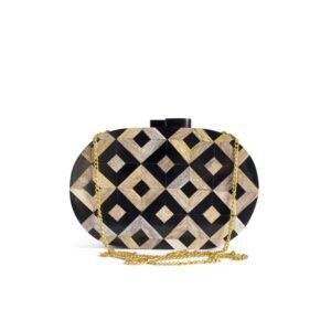 Handcrafted Oval Wood and Resin Clutch with Golden Chain – RB Artisan
