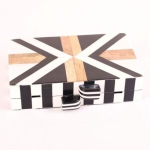 Striped Mosaic Resin & Wood Clutch – Handcrafted Design