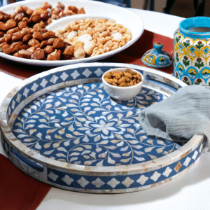 Royal Blue Floral Inlay Round Tray – 18 inch | RB ARTISAN