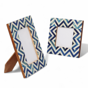 Handcrafted Chevron Resin Photo Frame Set – Blue & White Decorative Picture Frames for Tabletop & Gifting | RB ARTISAN