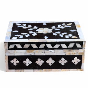 RB ARTISAN Black Floral Mop Inlay Jewellery Box