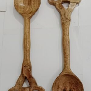 RB ARTISAN 2-Piece Handcrafted Wooden Salad Server Set with Carved Handles (Spoon & Fork)