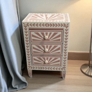 Pink & White Resin Inlay 3-Drawer Chest – Handcrafted Modern Storage Cabinet by RB Artisan
