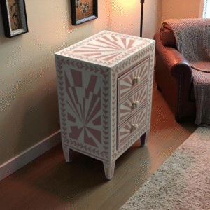 Pink & White Resin Inlay 3-Drawer Chest – Handcrafted Modern Storage Cabinet by RB Artisan