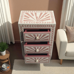 Pink & White Resin Inlay 3-Drawer Chest – Handcrafted Modern Storage Cabinet by RB Artisan