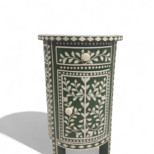 white bone Inlay Side Table – Handcrafted Floral Accent Furniture by RB ARTISAN