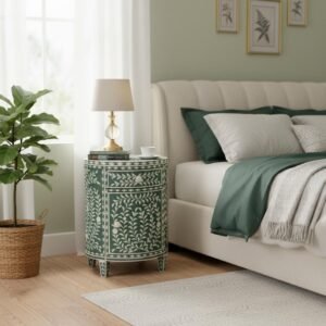 Handmade Green & White Resin Inlay Bedside Table with Drawer – RB Artisan