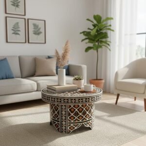 24 Inch Round Resin Inlay Coffee Table