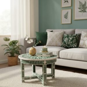RB ARTISAN Green Resin Inlay Round Coffee Table