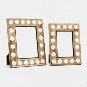 Hexagon Inlay Photo Frame – Resin & Mango Wood (7"×5", 6"×4")