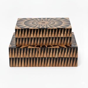 RB ARTISAN Black & Wood Geometric Resin Jewellery Box