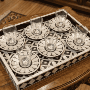 Mother of Pearl Inlay Geometric Serving Tray – Black & White Luxury Handmade Tray | RB Artisan