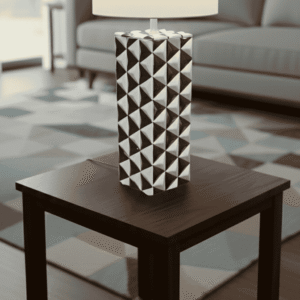 Black & White Geometric Resin Table Lamp is a modern handcrafted lighting piece designed