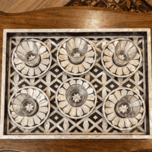 Mother of Pearl Inlay Geometric Serving Tray – Black & White Luxury Handmade Tray | RB Artisan