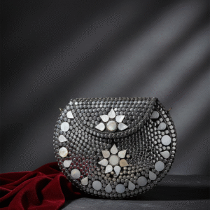 RB ARTISAN Silver Mosaic Oval Clutch, beautifully handcrafted
