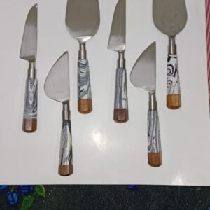 RB ARTISAN 6-Piece Stainless Steel Cheese Knife Set with Marble Pattern Resin & Wooden Handles