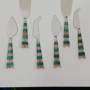 RB ARTISAN 6-Piece Stainless Steel Cheese Knife Set with Green & Pink Resin Handles