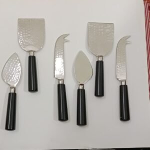 RB ARTISAN 6-Piece Hammered Stainless Steel Cheese Knife Set with Black Handles