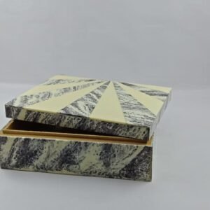 Handcrafted marble pattern resin storage box with geometric lid design in cream and grey finish by RB ARTISAN