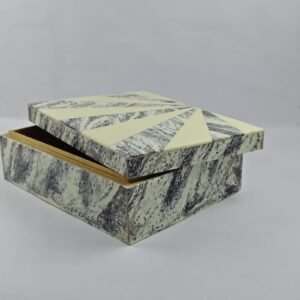 Handcrafted marble pattern resin storage box with geometric lid design in cream and grey finish by RB ARTISAN