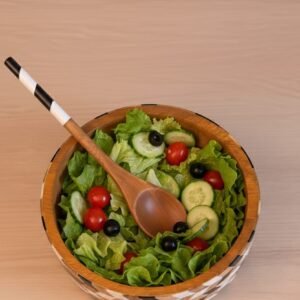 Handcrafted wooden and resin inlay salad serving bowl with geometric pattern by RB Artisan India