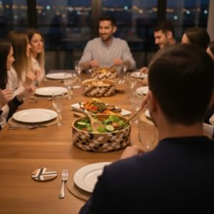 Handcrafted wooden and resin inlay salad serving bowl with geometric pattern by RB Artisan India