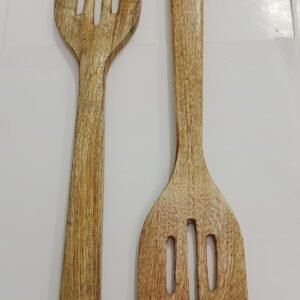 RB ARTISAN handcrafted mango wood slotted spatula set of 2 natural wooden kitchen turner made in India