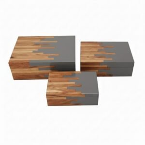 RB ARTISAN handcrafted wooden storage box set of 3 grey resin geometric drip pattern keepsake jewellery box made in India