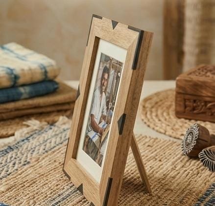 RB ARTISAN Wooden Photo Frame 7×5 – Black Corner Geometric Resin Inlay RB ARTISAN handcrafted mango wood photo frame 7x5 inch black corner geometric resin inlay minimalist home decor picture frame made in India