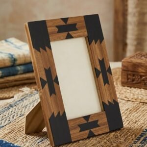 RB ARTISAN handcrafted mango wood photo frame 7x5 inch black geometric resin inlay pattern home decor picture frame made in India