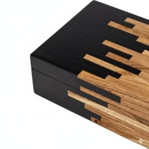 RB ARTISAN handcrafted wooden storage box set of 3 black resin geometric drip pattern jewellery keepsake box made in India