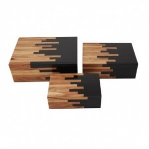 RB ARTISAN handcrafted wooden storage box set of 3 black resin geometric drip pattern jewellery keepsake box made in India