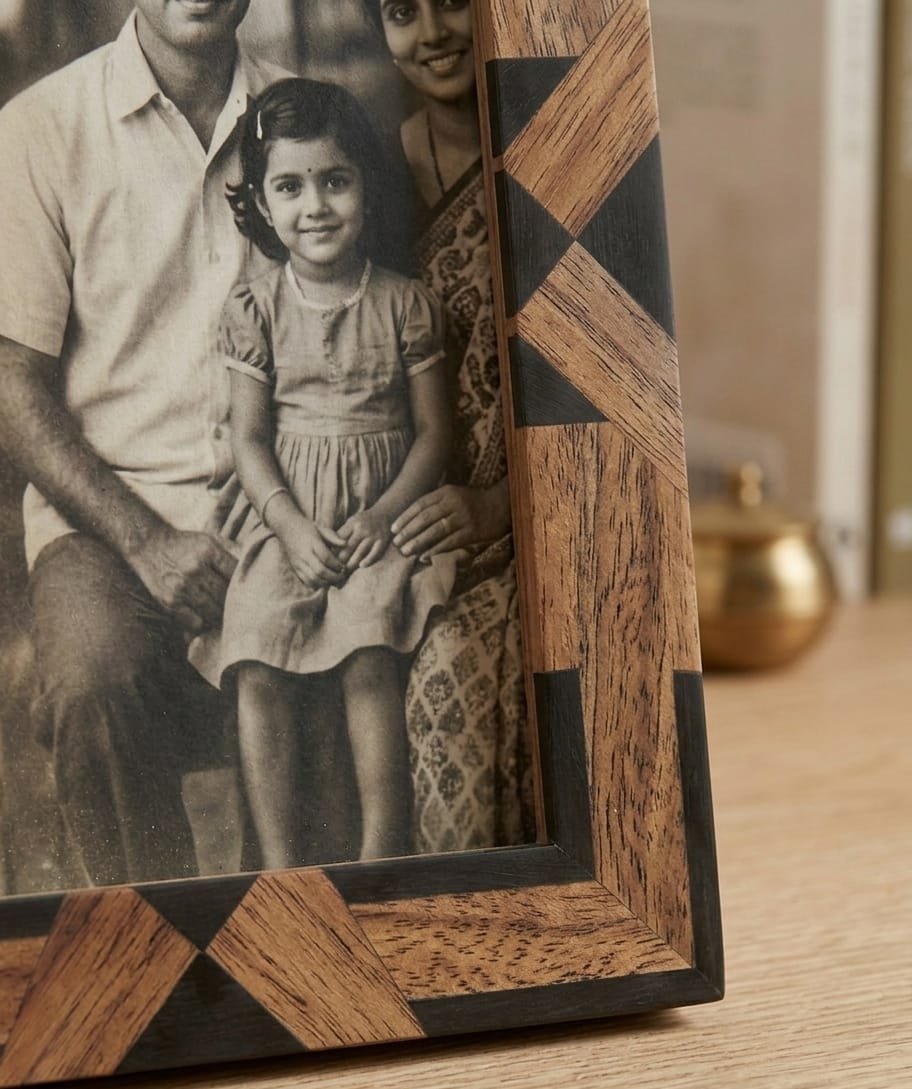 RB ARTISAN Wooden Photo Frame 7×5 – Black Diamond Geometric Resin Inlay RB ARTISAN handcrafted mango wood photo frame 7x5 inch black diamond geometric resin inlay full frame pattern home decor picture frame made in India