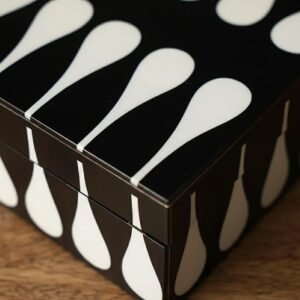 RB ARTISAN handcrafted resin storage box set of 3 black white teardrop pattern wooden interior jewellery keepsake box made in India