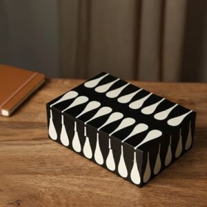 RB ARTISAN handcrafted resin storage box set of 3 black white teardrop pattern wooden interior jewellery keepsake box made in India