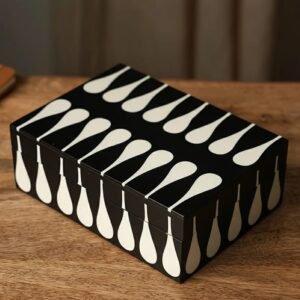 RB ARTISAN handcrafted resin storage box set of 3 black white teardrop pattern wooden interior jewellery keepsake box made in India