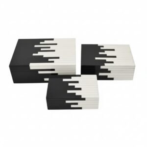 RB ARTISAN handcrafted resin storage box set of 3 black white piano key geometric stripe pattern jewellery keepsake box made in India