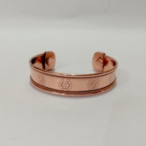 RB ARTISAN handcrafted copper magnetic cuff bracelet 7 chakra symbols rope twist border premium wide cuff embedded magnets made in India