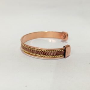 RB ARTISAN handcrafted copper brass two tone magnetic cuff bracelet triple twisted wire rope braid design embedded magnets made in India