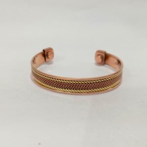 RB ARTISAN handcrafted copper brass two tone magnetic cuff bracelet triple twisted wire rope braid design embedded magnets made in India