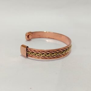 RB ARTISAN handcrafted copper brass two tone magnetic cuff bracelet double wire braid copper twist brass chain design embedded magnets made in India