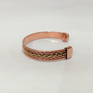 RB ARTISAN handcrafted copper brass two tone magnetic cuff bracelet double wire braid copper twist brass chain design embedded magnets made in India