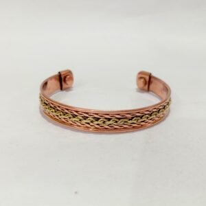 RB ARTISAN handcrafted copper brass two tone magnetic cuff bracelet double wire braid copper twist brass chain design embedded magnets made in India
