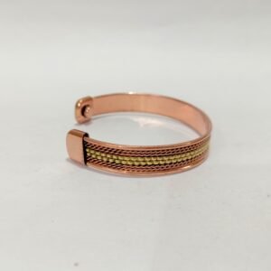 RB ARTISAN handcrafted copper brass two tone magnetic cuff bracelet brass beaded chain copper twisted wire design embedded magnets made in India