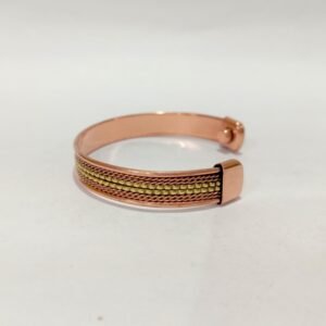 RB ARTISAN handcrafted copper brass two tone magnetic cuff bracelet brass beaded chain copper twisted wire design embedded magnets made in India
