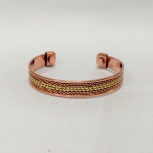 RB ARTISAN handcrafted copper brass two tone magnetic cuff bracelet brass beaded chain copper twisted wire design embedded magnets made in India
