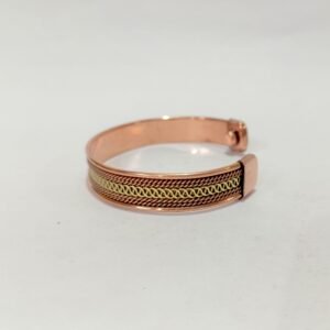 RB ARTISAN handcrafted copper brass two tone magnetic cuff bracelet brass wheat chain copper twisted wire design embedded magnets made in India